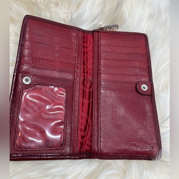 Brighton Long Wallet Red Studded Leather Patent Leather Center Trim Bifold - Picture 6 of 13